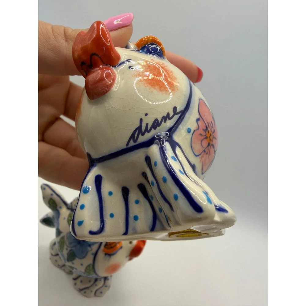 2002 Authentic Diane Stoneware Kissing Fish Salt and Pepper Shaker Ceramic 2002